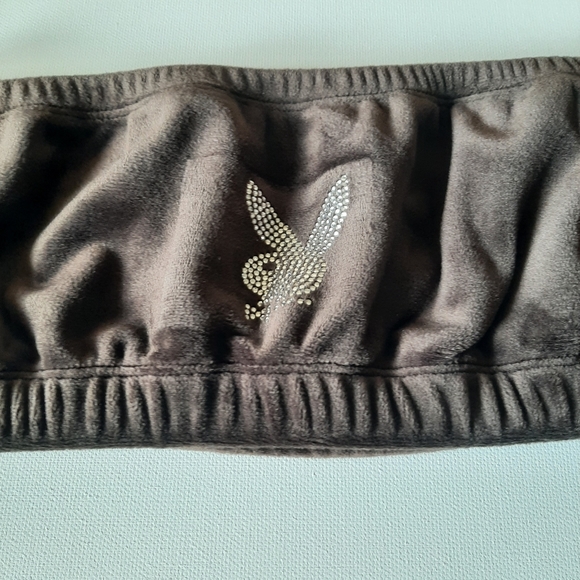 Dark Brown Playboy Bandeau Velour Tube Top - Picture 3 of 3